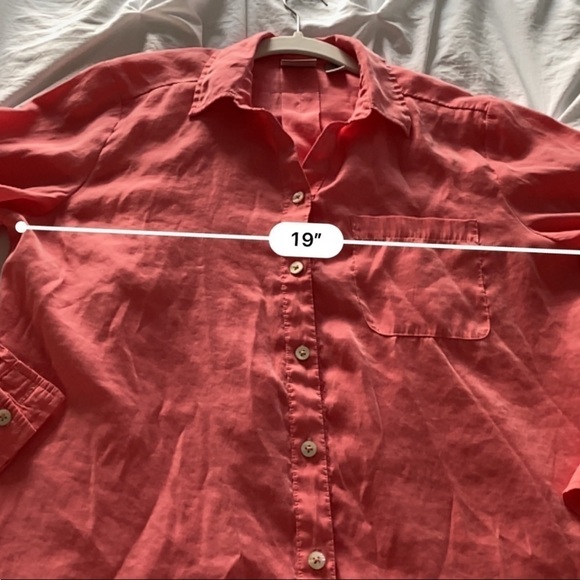 Chico's Sz 1 Button Up Top Womens Medium/8 Pink orange‎ Color Roll Tab Sleeve - Picture 11 of 12